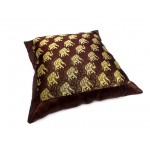 JAIPURI CUSHION COVER PILLOW CASE FLORAL DESIGN SILK FABRIC BROWN COLOR SIZE 17x17 INCH